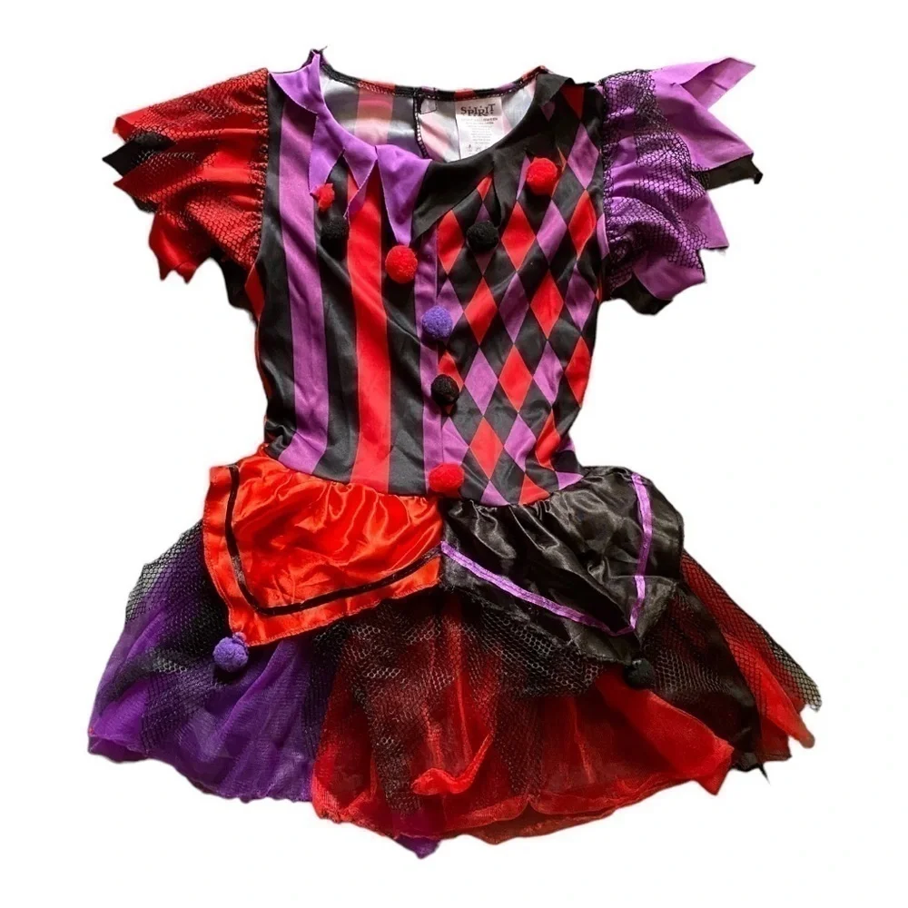 SPIRIT HALLOWEEN-GIRLS TWISTED JESTER COSTUME-SIZE 4-6